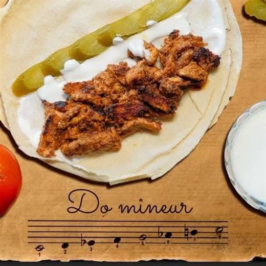 Sandwich chich taouk posé au-dessus d’une portée en do mineur